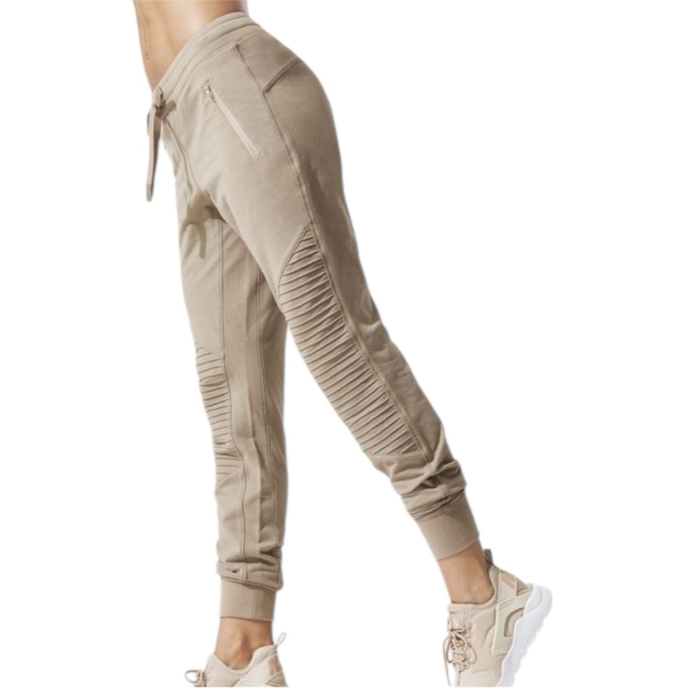 Alo Yoga Urban Moto Joggers - Tan/Gravel - Ribbed Detail - Size S